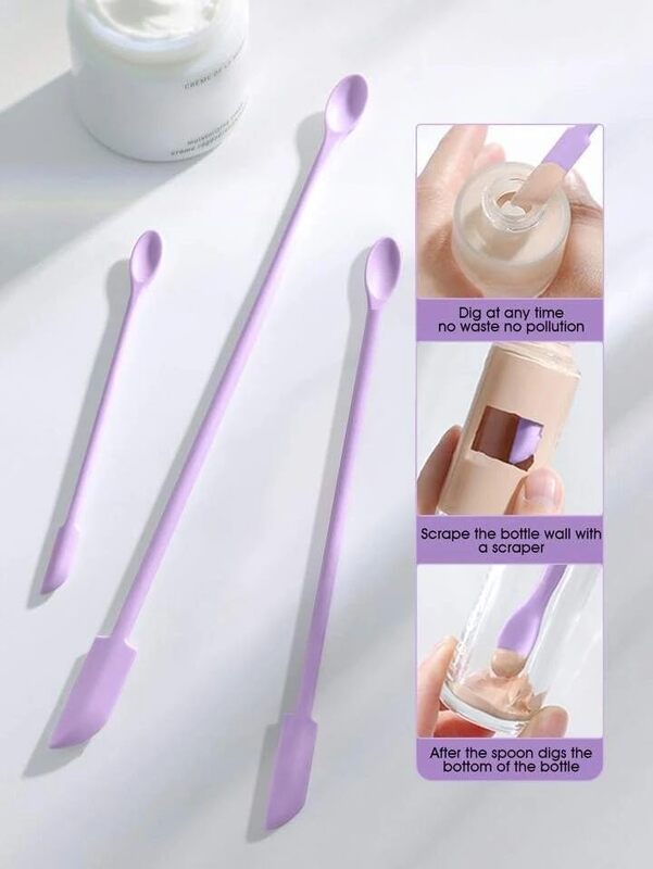 Silicon Makeup Spatulas, 3 Pcs, Facial Mask Applicator Sticks, Makeup Face Mud Mask Mixing Spoons, Cream Wipe Scrapers-Purple