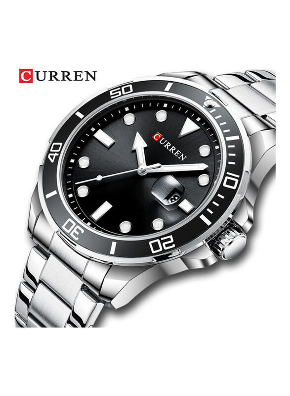 Curren Analog Watch for Men with Stainless Steel Band, Water Resistant, 8388-1, Silver-Black