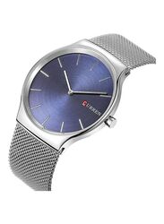 Curren Analog Watch for Men with Stainless Steel Band, Water Resistant, 8256, Silver-Blue