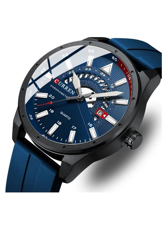 Curren Analog Watch for Men with Silicone Band, Water Resistant, 8421, Dark Blue-Blue