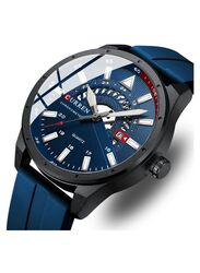 Curren Analog Watch for Men with Silicone Band, Water Resistant, 8421, Dark Blue-Blue