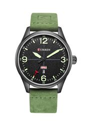 Curren Analog Watch for Men with Leather Band, Water Resistant, 8265, Green-Black