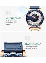 Curren Analog Watch for Men with Leather Band, Water Resistant, 8374, Blue-White/Blue