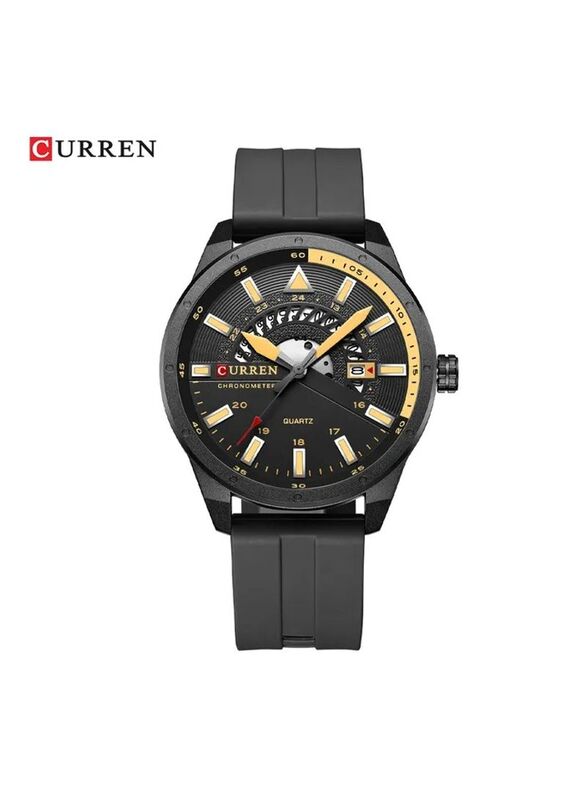 Curren Analog Watch for Men with Silicone Band, 8421-bLK, Black