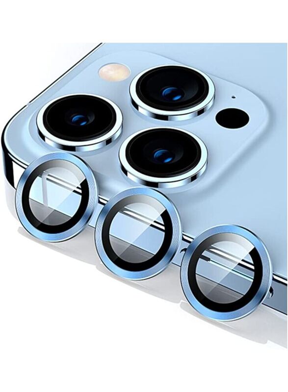 Apple iPhone 13 Pro/13 Pro Max Metal Full Cover Tempered Glass Circle Camera Lens Protector, Sierra Blue
