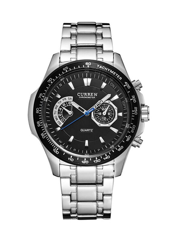 Curren Analog Watch for Men with Stainless Steel Band, Water Resistant, 8020, Silver-Black