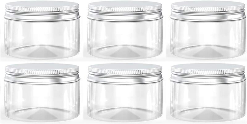 Glass Jars with Aluminum Lid, 50 ml, Round, Leak Proof, Clear, Set of 6-Transparent