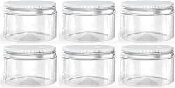 Glass Jars with Aluminum Lid, 50 ml, Round, Leak Proof, Clear, Set of 6-Transparent