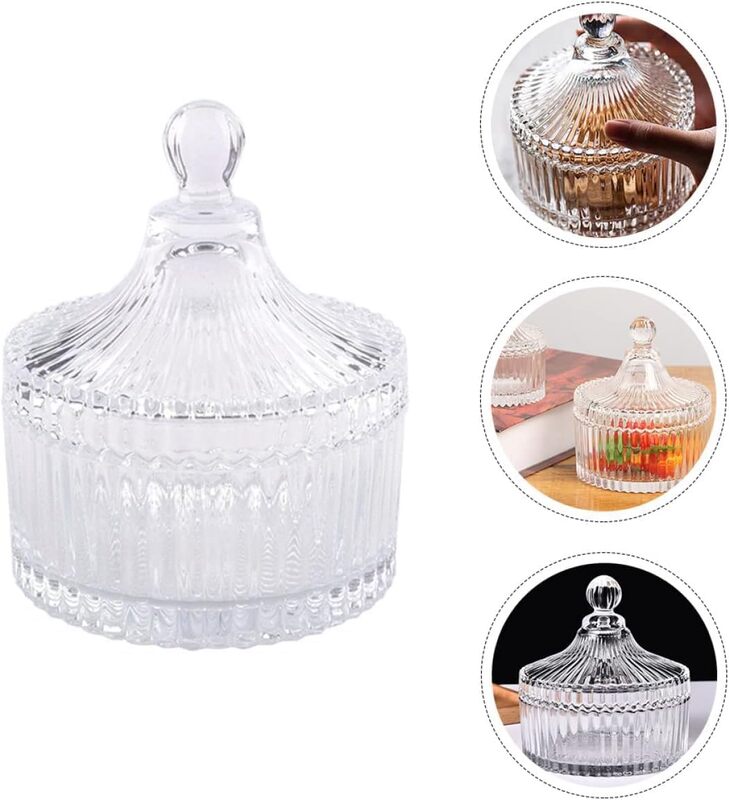 Crystal Weave Candy Box, Covered Sugar Bowl, Cookie Jar, Decorative Candy Bowl, Glass Apothecary Jar, Tent Shaped Food Container-Transparent