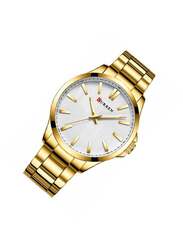 Curren Analog Watch for Men with Stainless Steel Band, Water Resistant, 8322, Gold-White