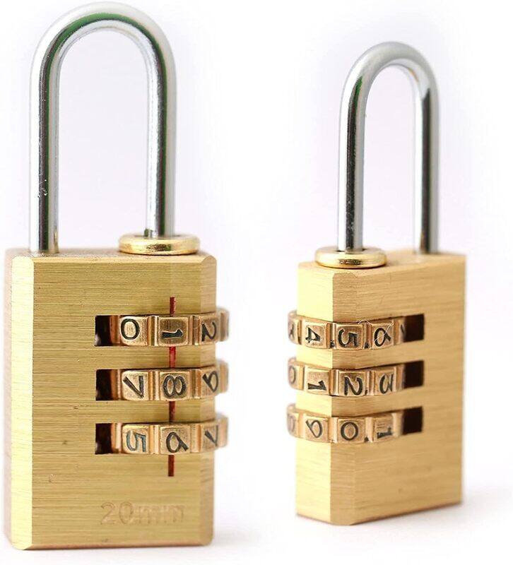 

Generic Brass Combination Pad Lock 20mm Three Brass Dials Safety Lock-Golden