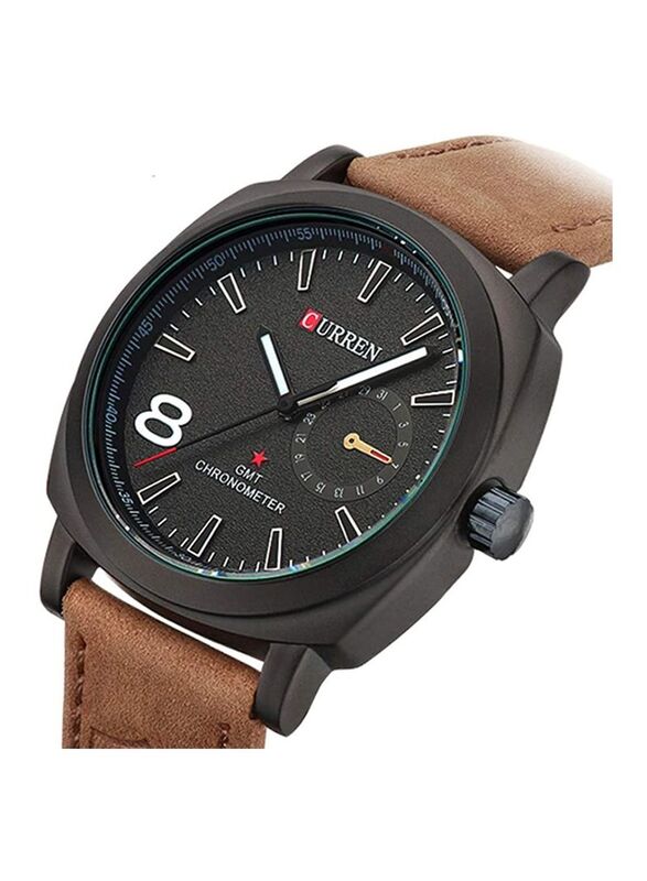 Curren Analog Watch for Men with Leather Band, Water Resistant, 8158, Brown-Black