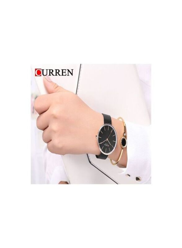 Curren Analog Watch for Women with Stainless Steel Band, Water Resistant, 9042, Black