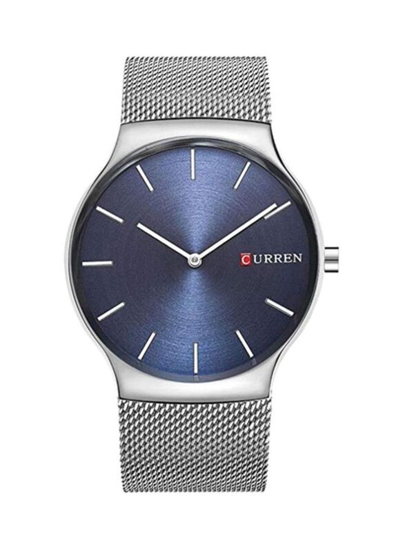 Curren Analog Watch for Men with Stainless Steel Band, Water Resistant, 8256, Silver-Blue