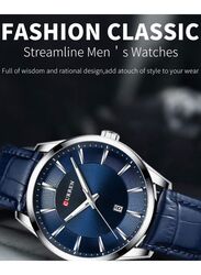 Curren Analog Watch for Men with Leather Band, 8365, Blue