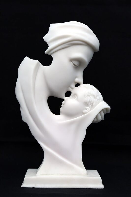 Mother Child Love Symbol Pure White Showpiece Statue, 9 cm x 19 cm x 30 cm, White