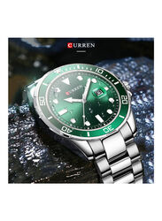 Curren Analog Watch for Men with Stainless Steel Band, Water Resistant, 8388-2, Silver-Green