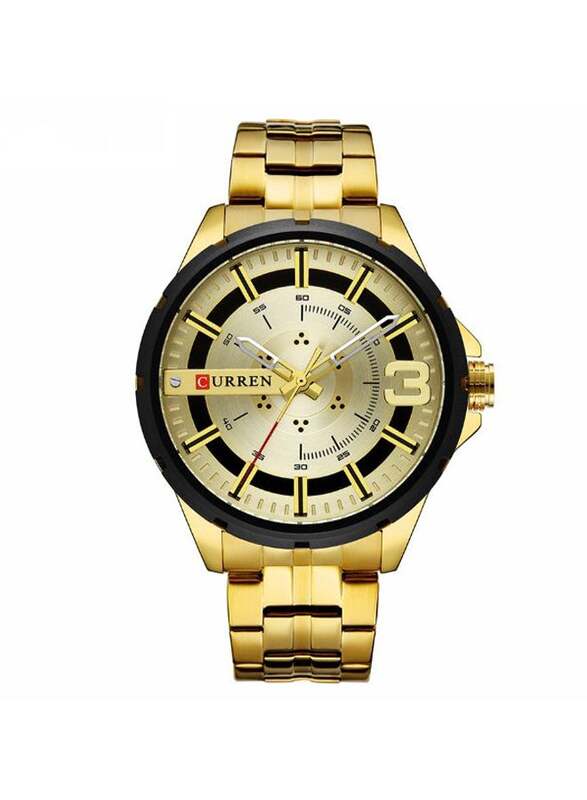 Curren Analog Watch for Men with Alloy Band, Water Resistant, 8333, Gold-Gold/Black