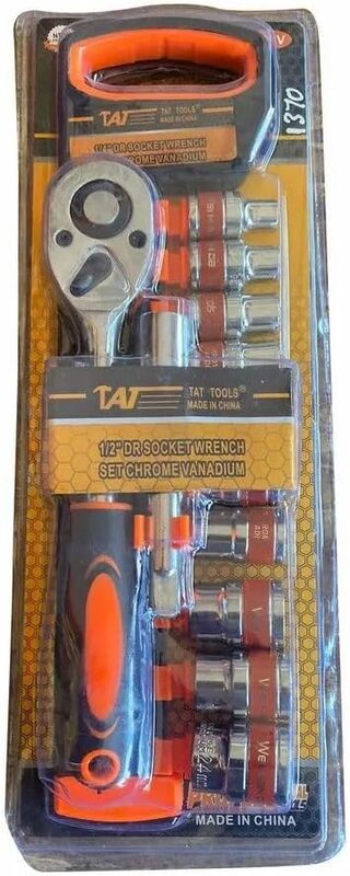 Universal Socket Set, 1/2 Sq Drive, Mechanical Tool Kit, 12 Piece Set, 1 Year Warranty-Black/Orange