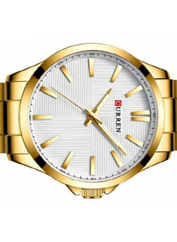 Curren Analog Watch for Men with Stainless Steel Band, Water Resistant, 8322, Gold-White