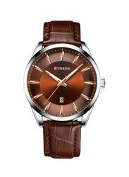 Curren Analog Watch for Men with Leather Band, 8365, Brown