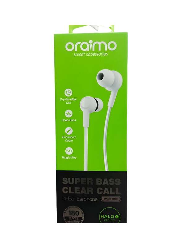 Oraimo Super Bass 3.5mm Jack In-Ear Headphones with Mic, White