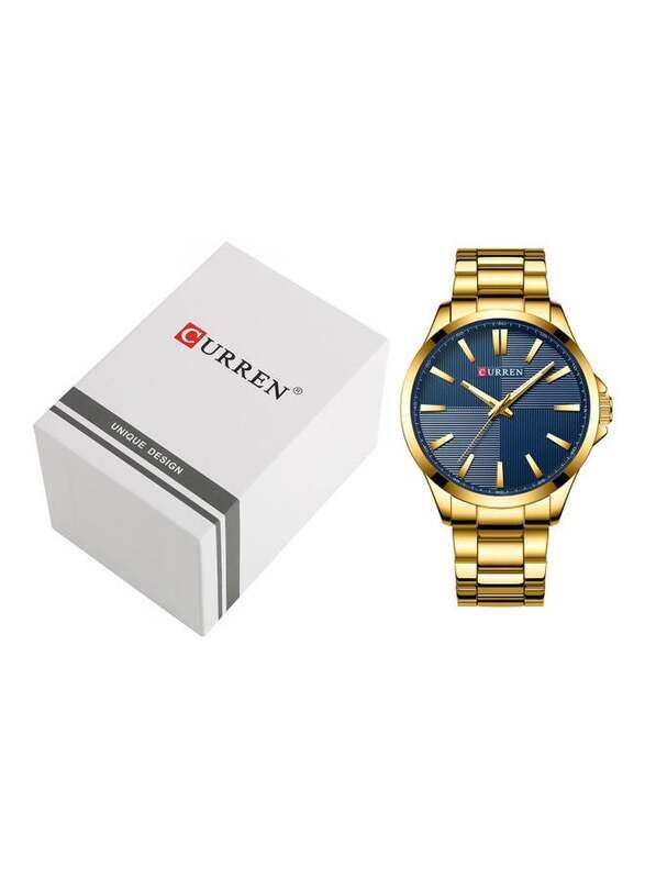

Curren Analog Watch for Men with Stainless Steel Band, Water Resistant, J-5125G-BL, Gold-Blue