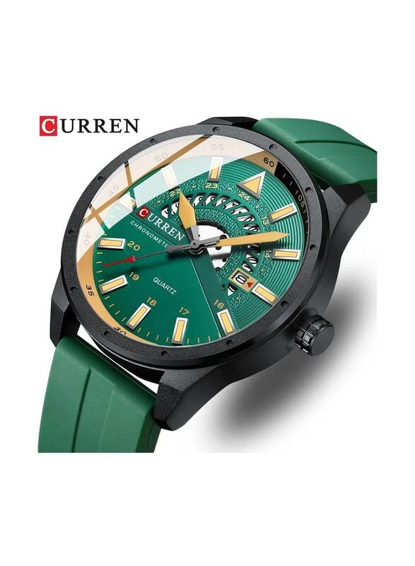 Curren Analog Watch for Men with Silicone Band, 8421, Green