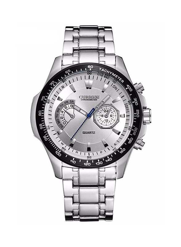 Curren Analog Watch for Men with Stainless Steel Band, Water Resistant, 8020, Silver