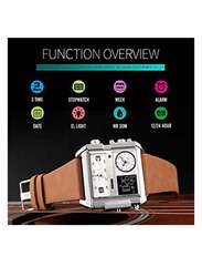 SKMEI Analog Watch for Men with Leather Band, Water Resistant, NF01210001, Brown-White