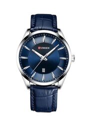 Curren Analog Watch for Men with Leather Band, 8365, Blue-Blue/Silver