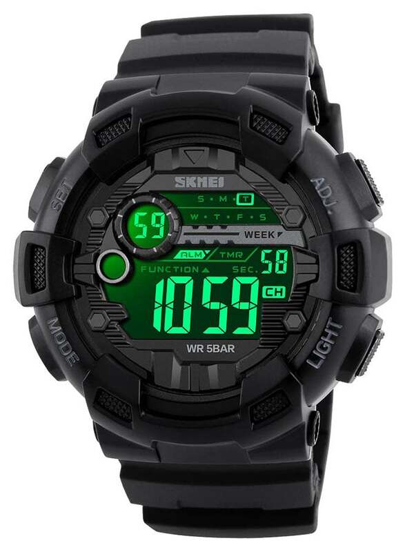 SKMEI Digital Watch for Men with Silicone Band, Water Resistant, 1243, Black-Grey