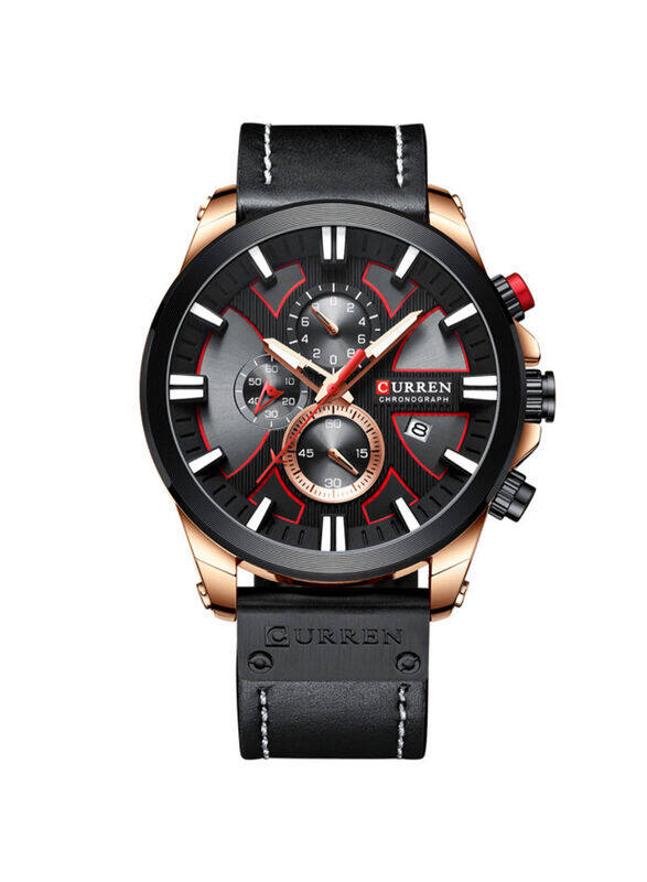 

Curren Analog Watch for Men with Leather Band, J4299B-2-KM, Black