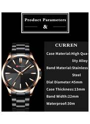 Curren Analog Watch for Men with Stainless Steel Band, Water Resistant, J-5125B, Black