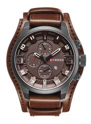 Curren Analog Watch for Men with Leather Band, Water Resistant, 8225, Brown