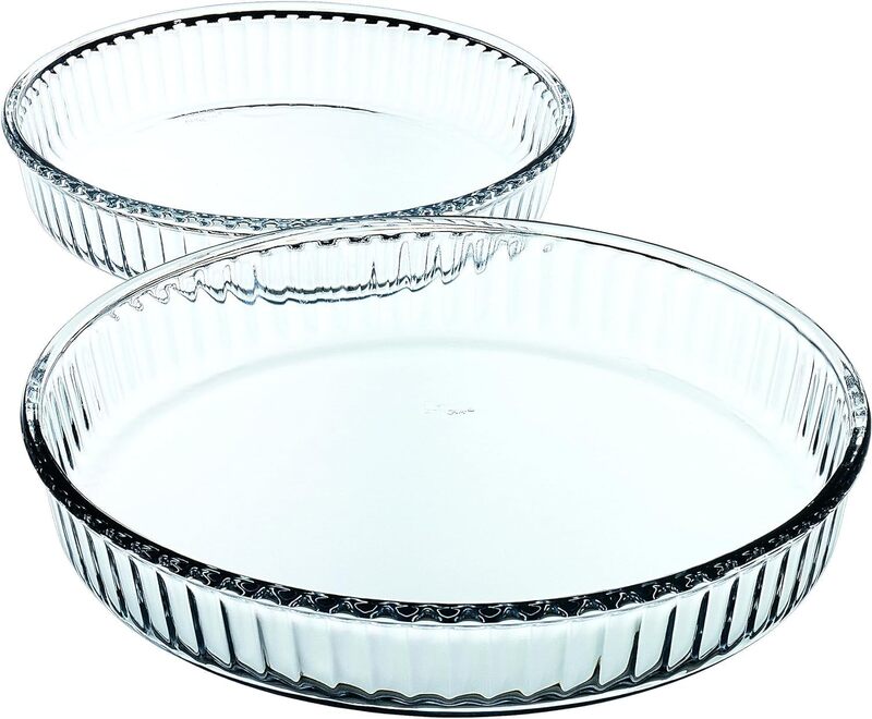 Set Of 2 Flat Round Glass Bowl - Round Bowl, Glass Dimensions Diameter 26 x Height 3 cm-Transparent