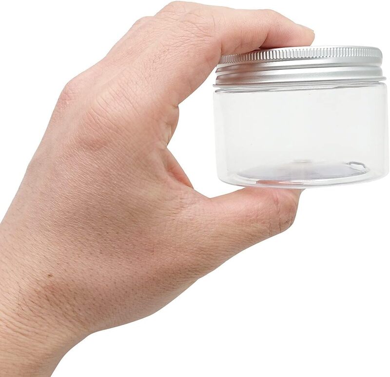 Glass Jars with Aluminum Lid, 50 ml, Round, Leak Proof, Clear, Set of 6-Transparent