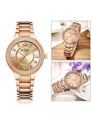 Curren Analog Watch for Women with Stainless Steel Band, Water Resistant, 9004, Rose Gold