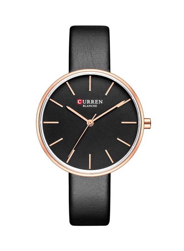 Curren Analog Watch for Girls with Leather Band, C9042L-1, Black