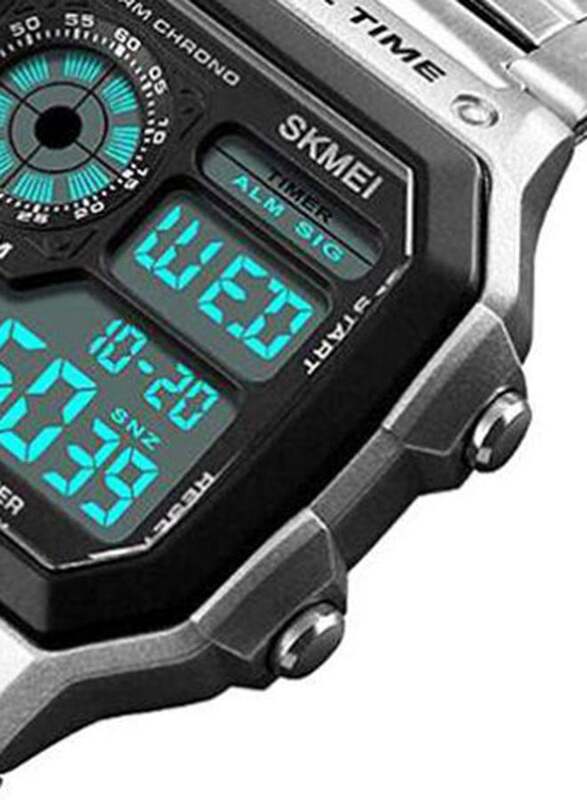 SKMEI Digital Watch for Men with Stainless Steel Band, Water Resistant, 1335, Silver-Black