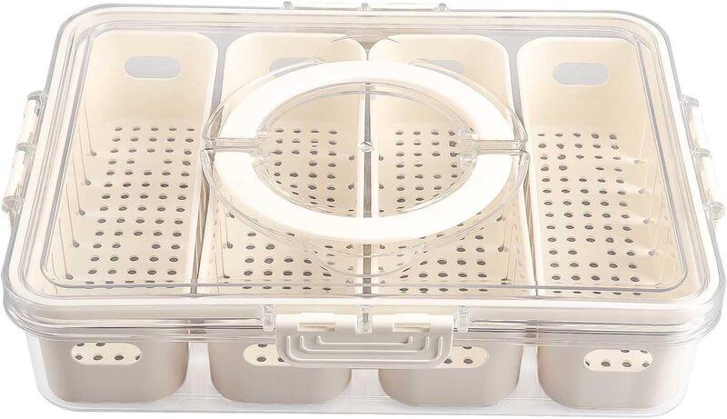 Large Capacity Storage Containers for Fridge with Lid and Handle, 4 Removable Portable Food Box Container with strainers