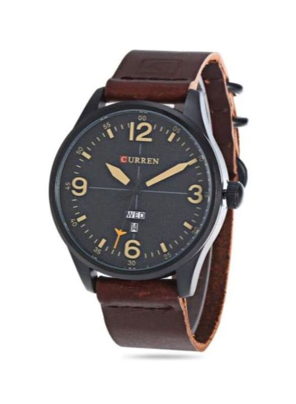 Curren Analog Watch for Men with Leather Band, 8265, Brown-Black