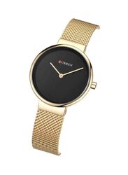 Curren Analog Watch for Women with Alloy Band, 9016, Gold-Black