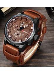 Curren Analog Watch for Men with Leather Band, Water Resistant, 8225, Brown