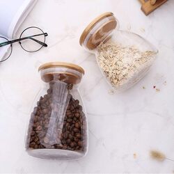 Glass Jars with Airtight Bamboo Lids,1 Ltr-Transparent