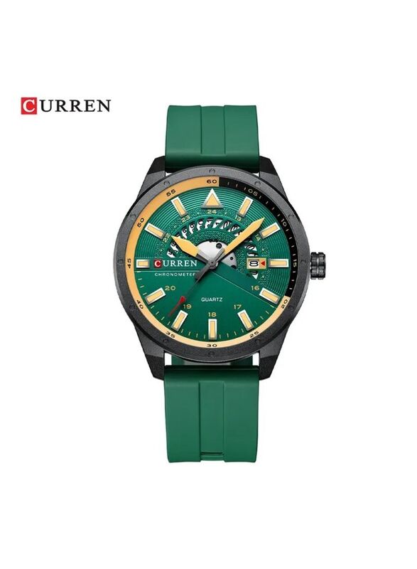 Curren Analog Watch for Men with Silicone Band, 8421, Green