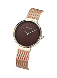 Curren Analog Watch for Women with Stainless Steel Band, Water Resistant, 9016, Rose Gold-Brown