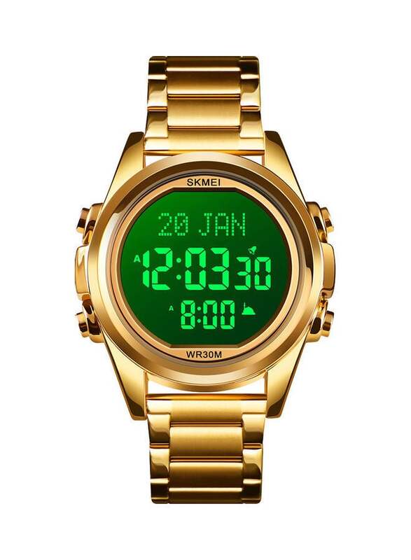 SKMEI Digital Watch for Men with Alloy Band, Water Resistant, J4610G-B, Gold-Black