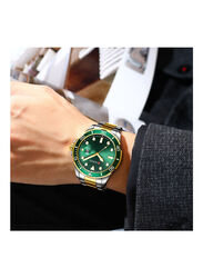 Curren Analog Watch for Men with Stainless Steel Band, Water Resistant, 8388, Gold/Silver-Green