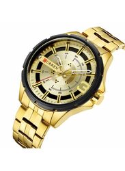 Curren Analog Watch for Men with Alloy Band, Water Resistant, 8333, Gold-Gold/Black